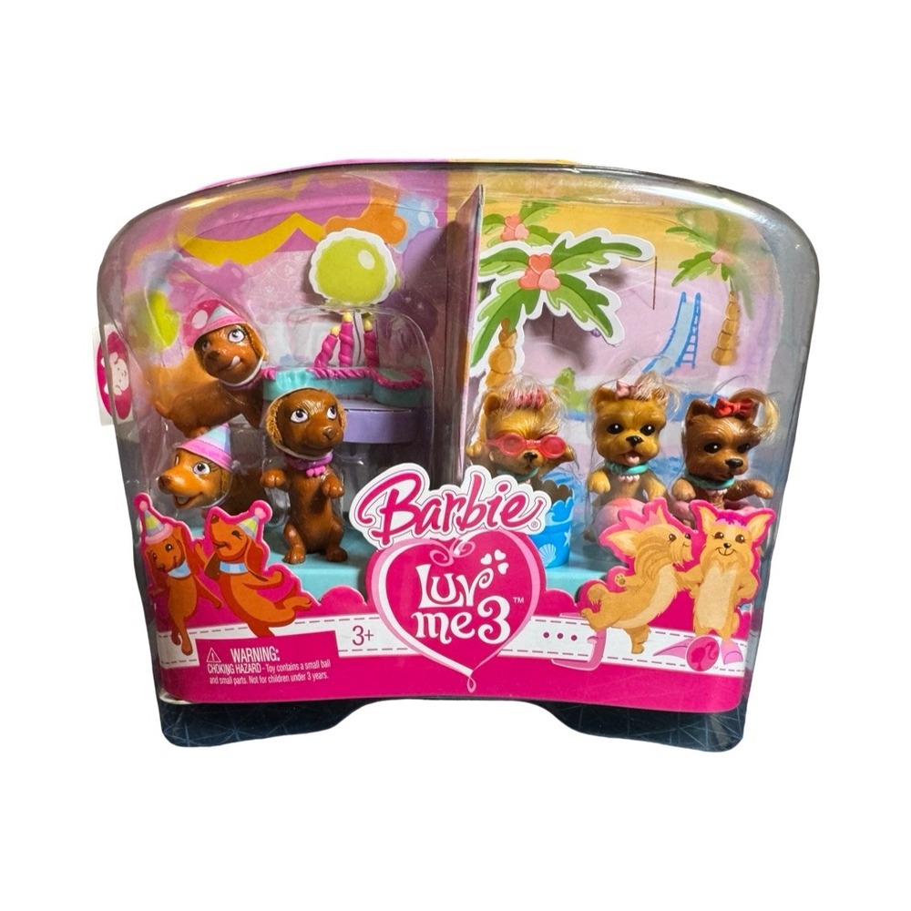 Vintage Barbie Luv Me 3 Puppy Giftset 2007 Mattel M8589 Birthday Beach 6 Figures